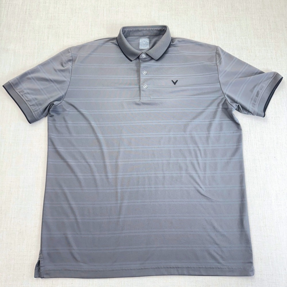 Callaway Mens Opti-Dri Golf Polo Shirt Grey Striped Short Sleeve Size Large